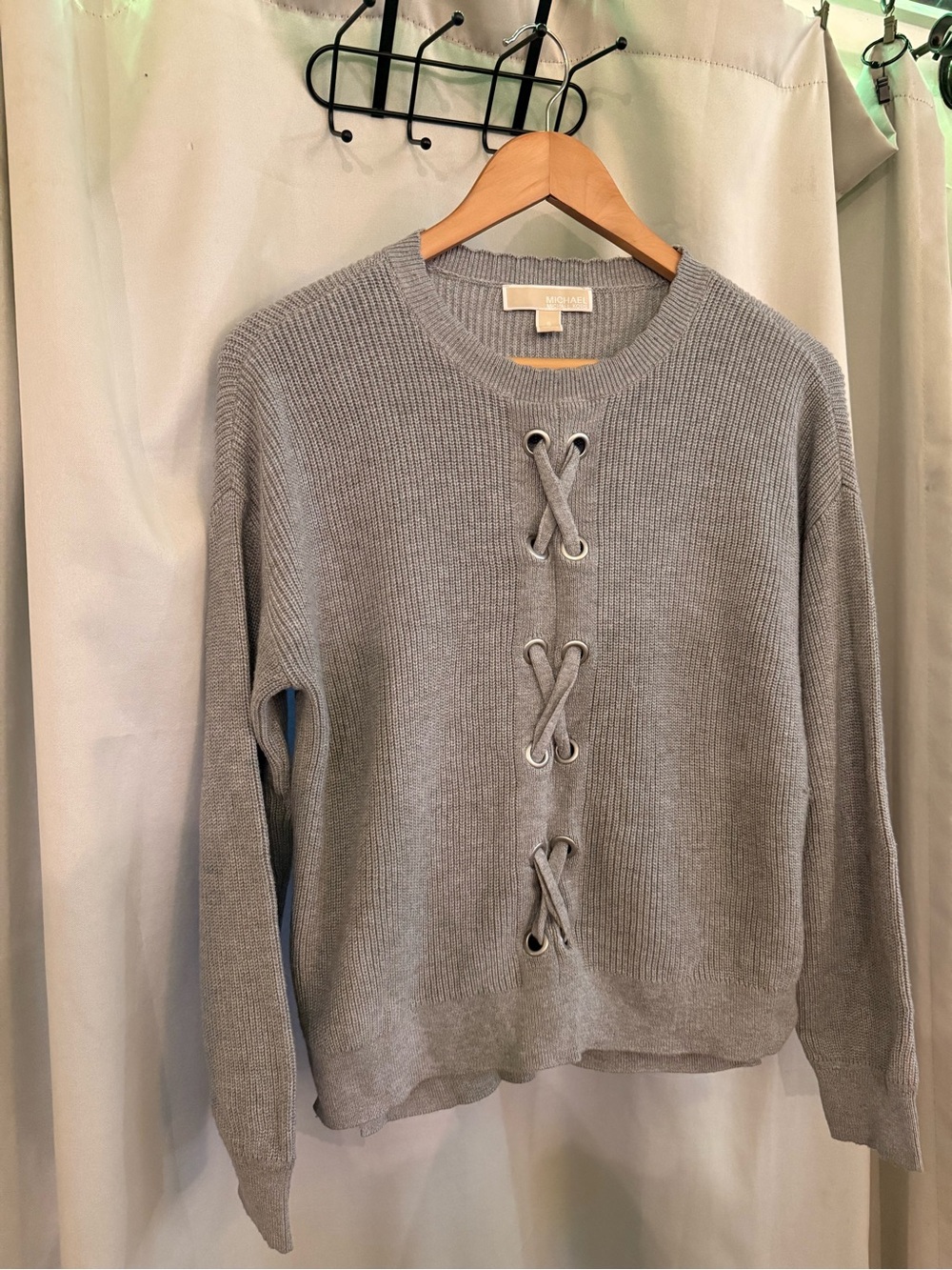 Michael Kors NWT Michael Kors Hi/Lo Lace-Up Long Sleeve Ribbed Knit Sweater - Picture 12 of 13